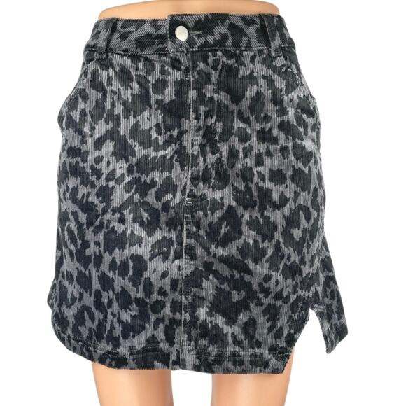 Anthropologie Dresses & Skirts - Anthropologie Pilcro Black Corduroy Leopard Animal Print Slit Mini Skirt Size 8